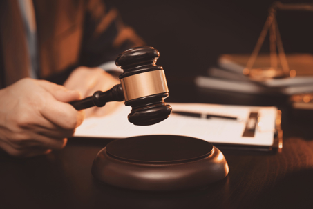 Lawyer, attorney with gavel working in the office. Legal, law concept